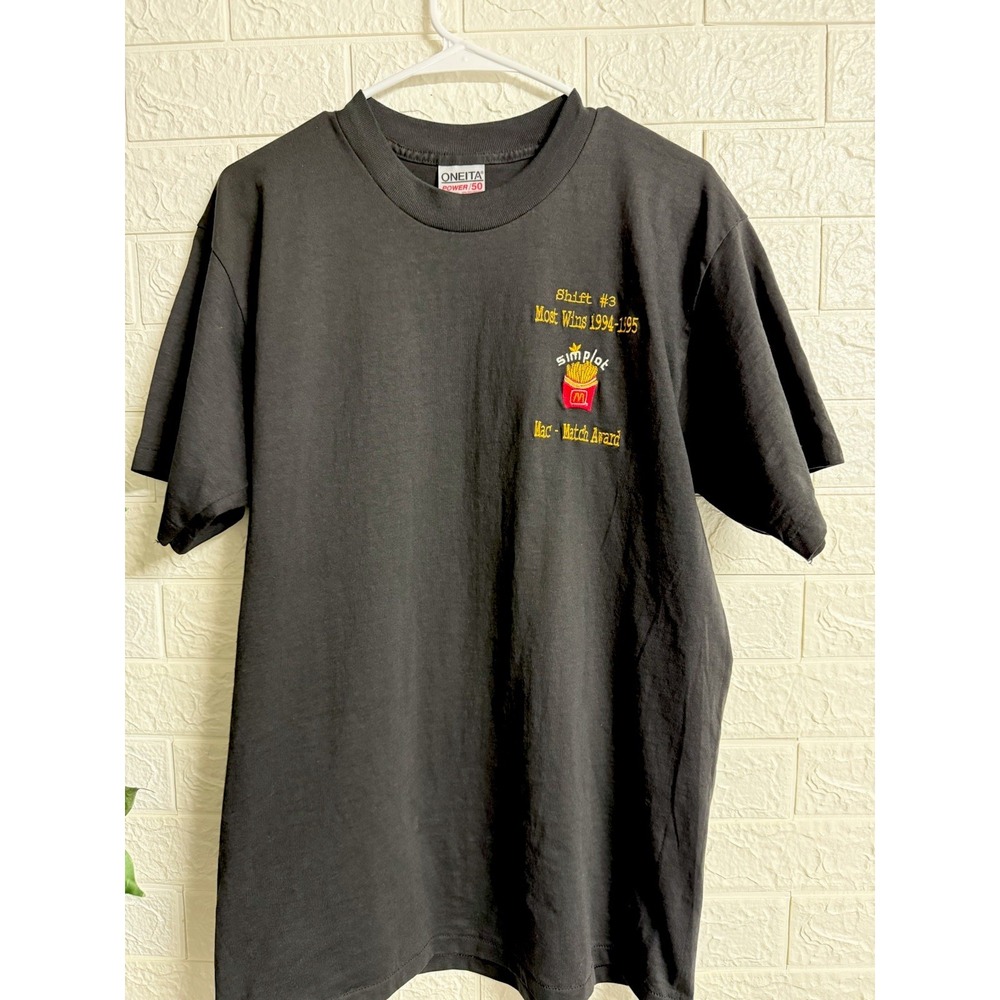 Vintage Oneita McDonalds Employee Shirt Single Stitch XL Black 1994 1995 Simplot